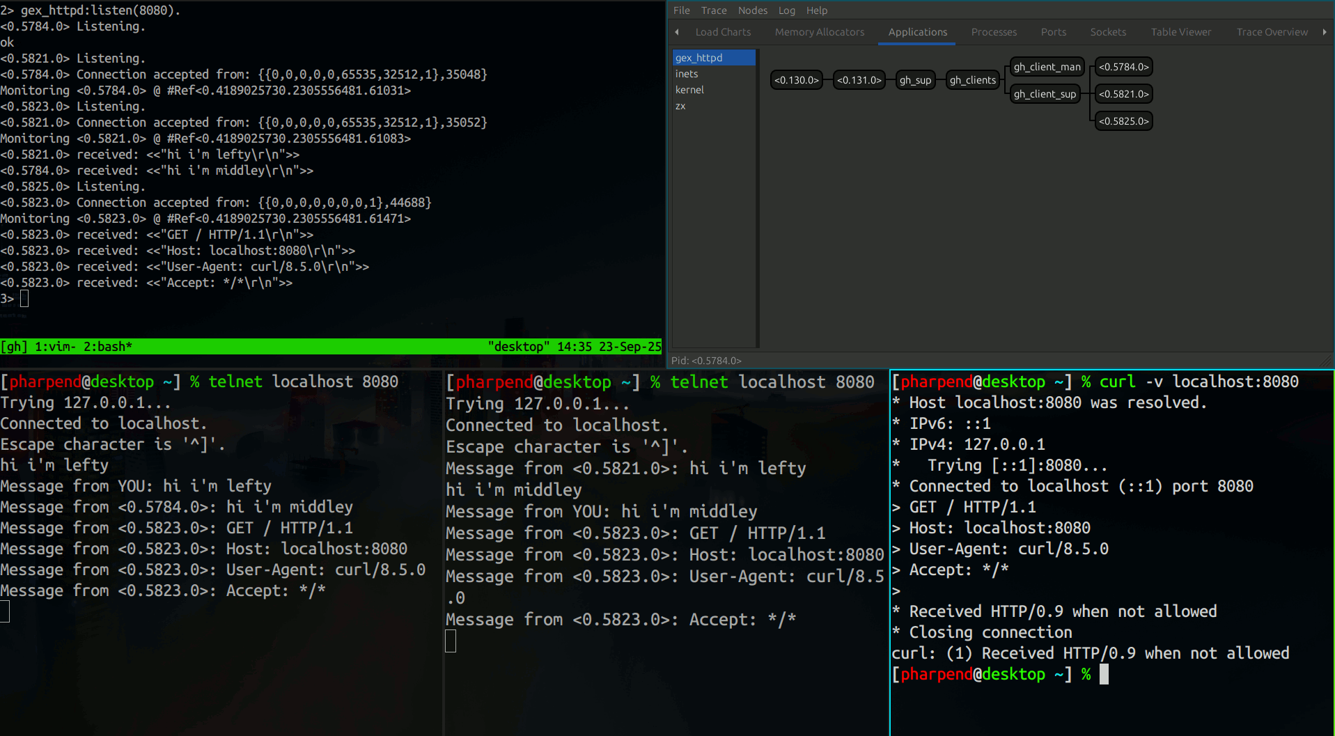 screenshot of `gh_httpd` running